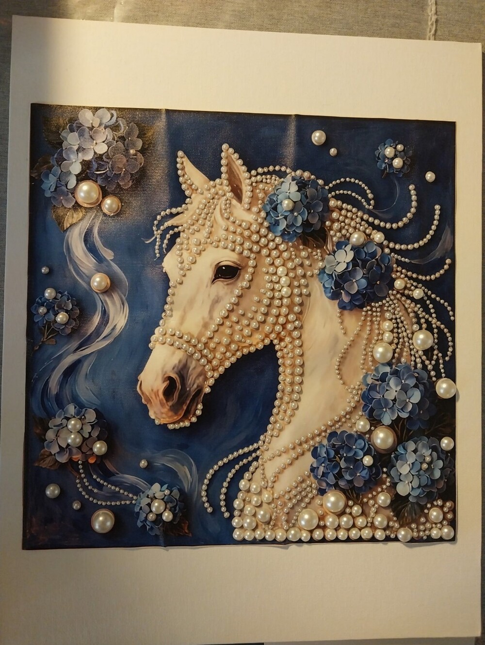 Blue Pearl-Embellished Horse Wall Art